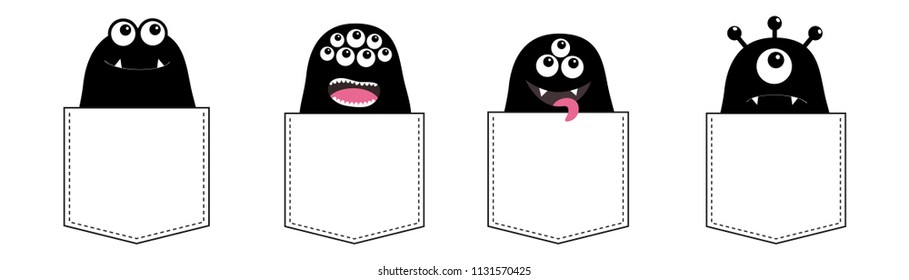 Cartoon Monster Pocket Set Black Silhouette Stock Vector (Royalty Free ...