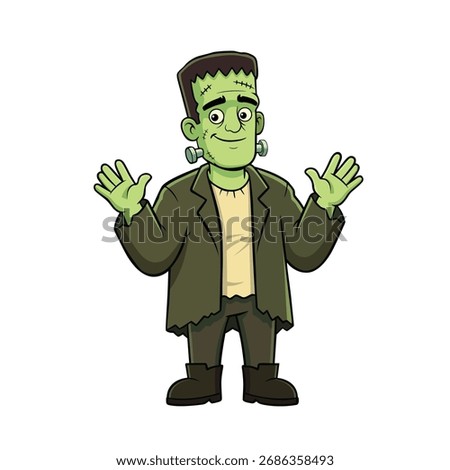 Cartoon Frankenstein’s Monster with Raised Hands – Vector Illustration of Classic Horror Character, Halloween Theme