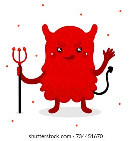Cartoon monster, red devil, isolated in background, children's illustration for Halloween or birthday, design, vector.