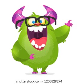 Cartoon monster scientist wearing glasses. Vector illustration isolated