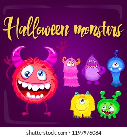 Cartoon monster set. Cute Halloween characters and icons. Cute colorful Halloween characters and icons for print, stickers or party decoration. Monsters designed for highly resizable and printing.