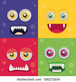 Cartoon monster set in flat style. Happy halloween vector.