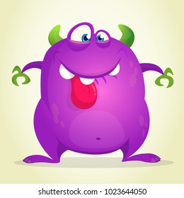 cartoon monster showing tongue. Vector illustration of purple monster character for Halloween