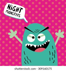 Cartoon monster with speech bubble. Happy Halloween. Vector seamless pattern for web page backgrounds, postcards, greeting cards, invitations, pattern fills, surface textures.