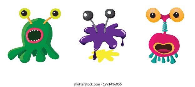 cartoon monster team. Vector set of cartoon monsters isolated. Design for print, party decoration, t-shirt, illustration, logo, emblem or sticker