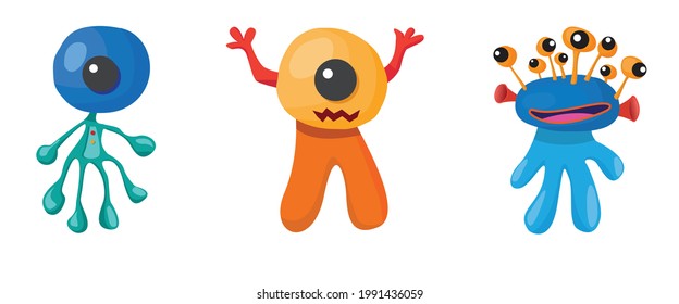 cartoon monster team. Vector set of cartoon monsters isolated. Design for print, party decoration, t-shirt, illustration, logo, emblem or sticker