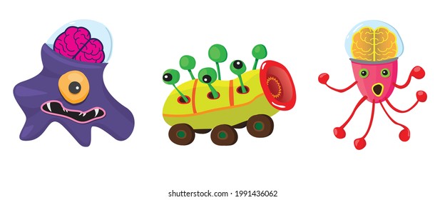 cartoon monster team. Vector set of cartoon monsters isolated. Design for print, party decoration, t-shirt, illustration, logo, emblem or sticker