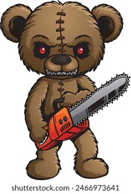 Cartoon monster teddy bear holding chainsaw