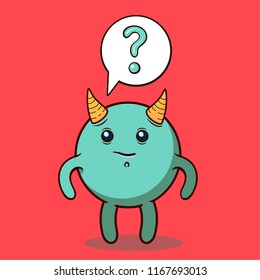 Cartoon monster thinks. Vector illustration of smart monster. T-shirt design