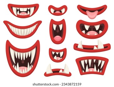 Cartoon monster toothed mouths collection. Vector illustration isolated on white background. For Halloween and other design.