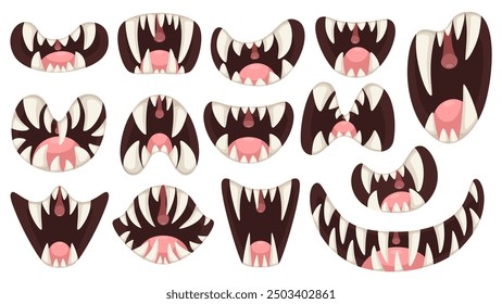 Cartoon monster toothy mouths collection. Vector illustration isolated on white background. For Halloween and other design.