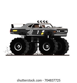 Cartoon Monster Truck. Black car