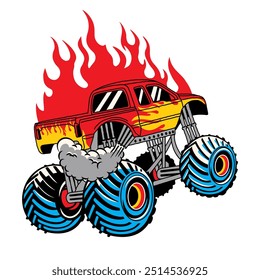 Cartoon Monster Truck Logo, Art Design, Element, Vector Illustration.