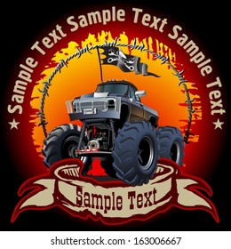 Cartoon Monster Truck on Grunge background. Available EPS-10 vector formats separated by groups and layers for easy edit 