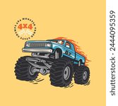 Cartoon Monster Truck, Cartoon Monster Truck Vector, Monster Truck Illustration.