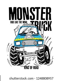 Cartoon Monster Truck. Vector illustration for t-shirt prints, posters and other uses.