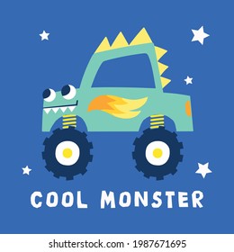 Cartoon Monster Truck Vector Illustration for Kids