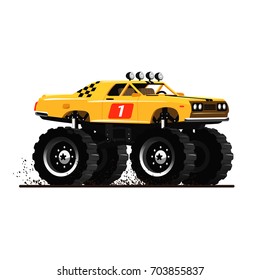 Cartoon Monster Truck. Yellow car