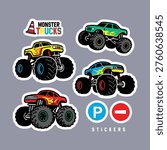 Cartoon Monster Trucks Stickers Set