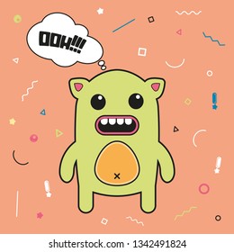 Cartoon monster. Vector Halloween furry monster. Surprised Monster. Fantastic Animal
