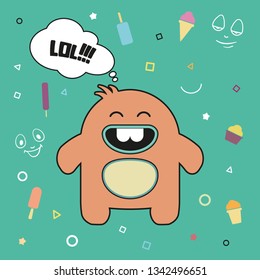 Cartoon monster. Vector Halloween furry monster. Laughing Monster. Fantastic Animal