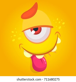 Cartoon monster. Vector Halloween orange tired cool monster avatar with one eye. Great for print