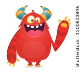 Cartoon monster waving. Vector Halloween illustration