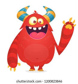 Cartoon monster waving. Vector Halloween illustration