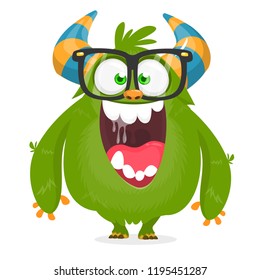 Cartoon monster  wearing glasses. Vector illustration isolated