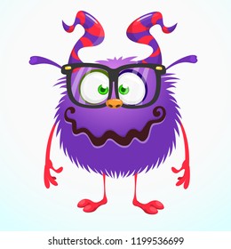 Cartoon monster wearing glasses. Vector illustration isolated
