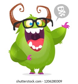 Cartoon monster  wearing glasses. Vector Halloween illustration isolated