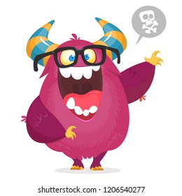 Cartoon monster wearing glasses. Vector illustration of excited monster character 