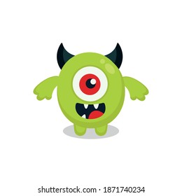 Cartoon monster wearing glasses. Vector illustration of smart monster. Children party decoration or print design