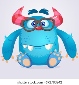 Cartoon monster wearing glasses. Vector illustration of smart monster. Children party decoration or print design
