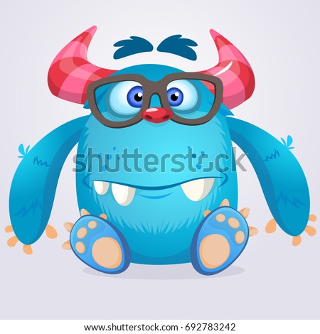 Cartoon monster wearing glasses. Vector illustration of smart monster. Children party decoration or print design
