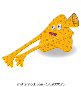 Cartoon monster, yellow bubble with long hands, big ear. Vector illustration isolated on a white background. Hand drawn for party decoration, greeting card design, t-shirt print, inspiration poster