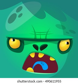 Cartoon monster zombie face vector icon. Cute square avatars for Halloween