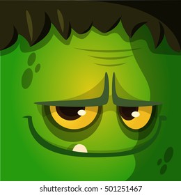 Cartoon monster zombie face vector icon. Cute square avatars for Halloween