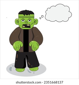 cartoon monster zombie with thought bubble, halloween vector