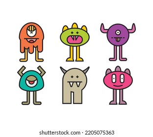 cartoon monsters characters set illustration