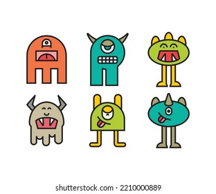 cartoon monsters characters set illustration