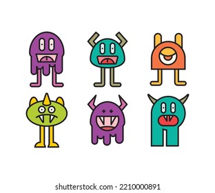 cartoon monsters characters set illustration