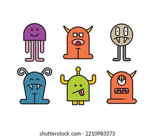 cartoon monsters characters set illustration
