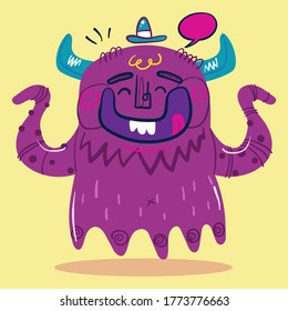 Cartoon Monsters collection. Design for print, party decoration, t-shirt, illustration, logo, emblem or sticker