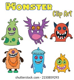 Cartoon Monsters collection. Vector set of cartoon monsters isolated. Design for print, party decoration, t-shirt, illustration, logo, emblem or sticker