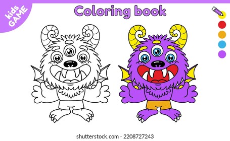 Cartoon monsters. Coloring book for kids. Vector illustration in childish style.
