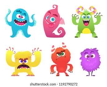 Cartoon monsters. Goblin gremlin troll scary cute faces of colored monsters vector funny characters. Funny face alien, halloween scary gremlin illustration