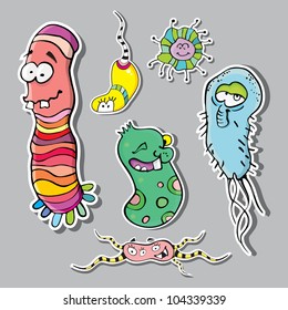 Cartoon monsters, goblins, virus, microbe