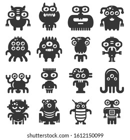 Cartoon Monsters Icons Set on White Background. Vector