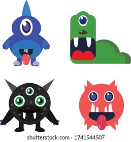 Cartoon Monsters illustration design vector set of cartoon monsters isolated. Design vector for print, party decoration, t-shirt, illustration, logo, emblem and sticker